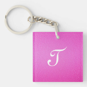 Elegant Monogram pink glitter Key Ring