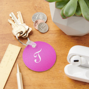 Elegant Monogram pink glitter Key Ring