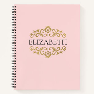 Elegant Monogram Pink Gold Office School Notebook