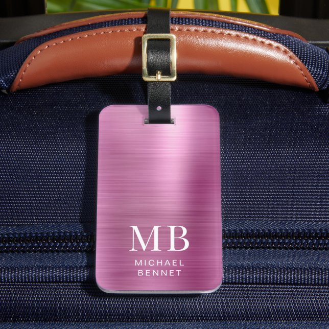Elegant Monogram Pink Luggage Tag (Front Insitu 2)