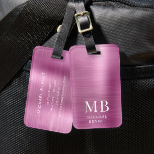 Elegant Monogram Pink Luggage Tag