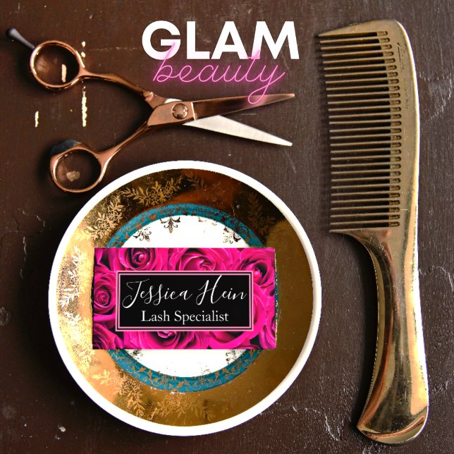 Elegant Monogram Pink Rose Salon Business Card (Creator Uploaded)