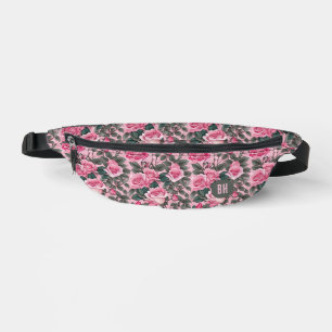 Elegant Monogram Pink Roses Bum Bags