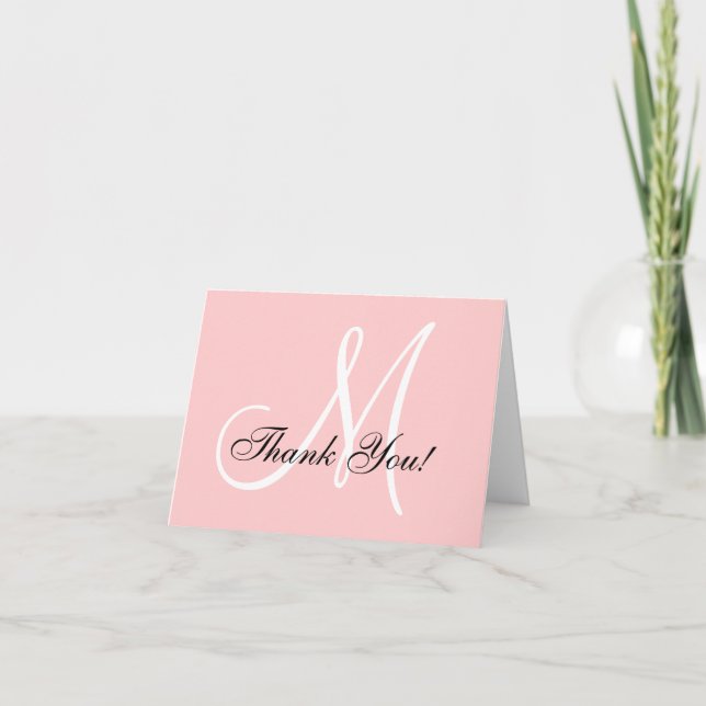 Elegant Monogram Pink Thank You Card (Front)