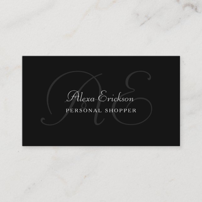 Elegant Monogram Plain Black and White Name Business Card (Front)
