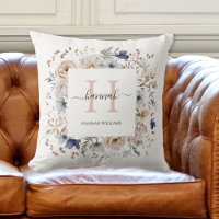 Elegant Monogram Pretty Beige Blue Flowers Floral