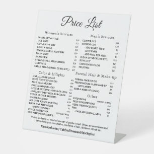 Elegant Monogram price list table top signs