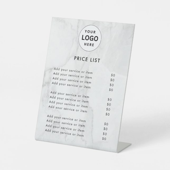 Elegant Monogram price list table top signs (Front)