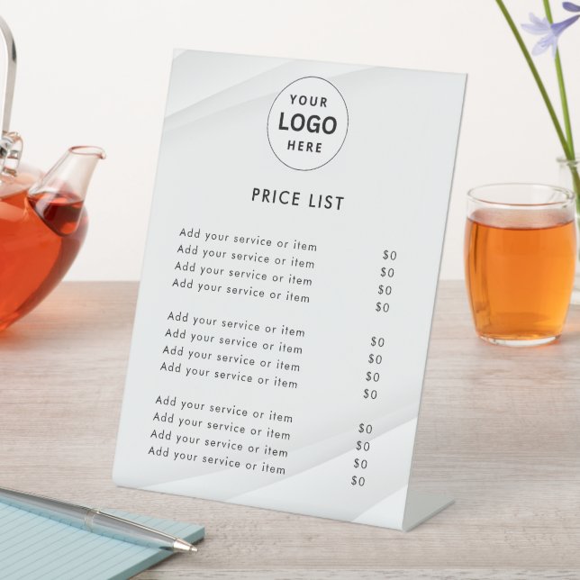 Elegant Monogram price list table top signs (In SItu)