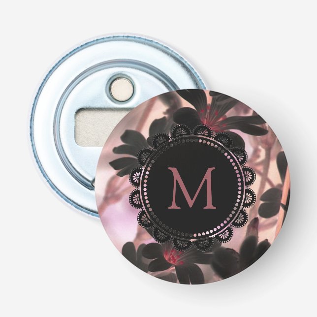 Elegant Monogram Purple Flowers Bottle Opener (Front)