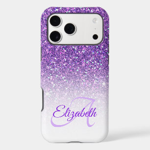 Elegant Monogram Purple Glitter Ombre First Name