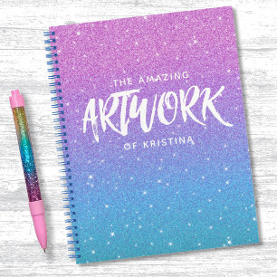 Elegant Monogram Purple Glitter Sketchbook Notebook