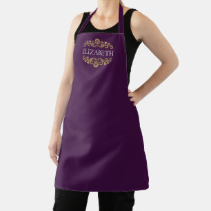 Elegant Monogram purple Gold Apron