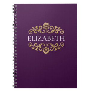 Elegant Monogram Purple Gold Flourish Photo Notebook