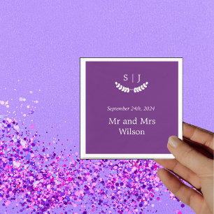 Elegant Monogram Purple Jewel Tone Dinner Cocktail Napkin