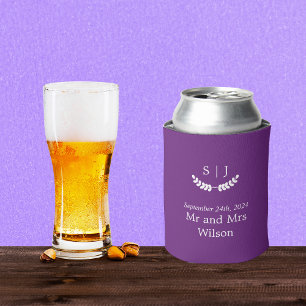 Elegant Monogram Purple Jewel Tone Wedding  Can Cooler