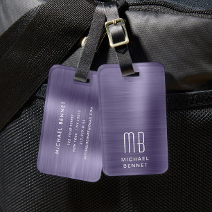 Elegant Monogram Purple Luggage Tag