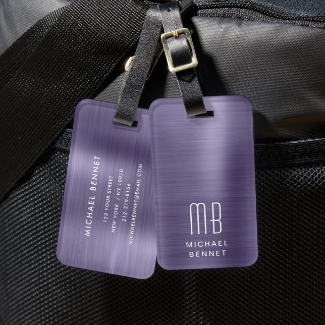 Elegant Monogram Purple Luggage Tag (Elegant Monogram Purple Luggage Tag)