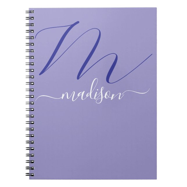 Elegant Monogram Purple Script Office School Notebook (Front)