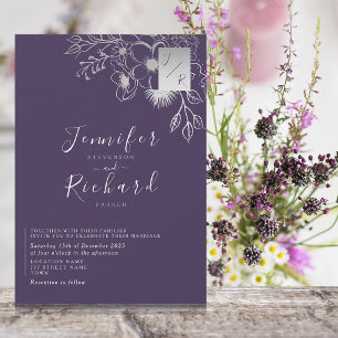 Elegant Monogram Purple Wedding Invitation