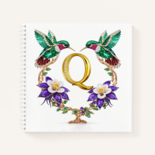 Elegant Monogram Q Wedding Jewel Hummingbird Gift  Notebook