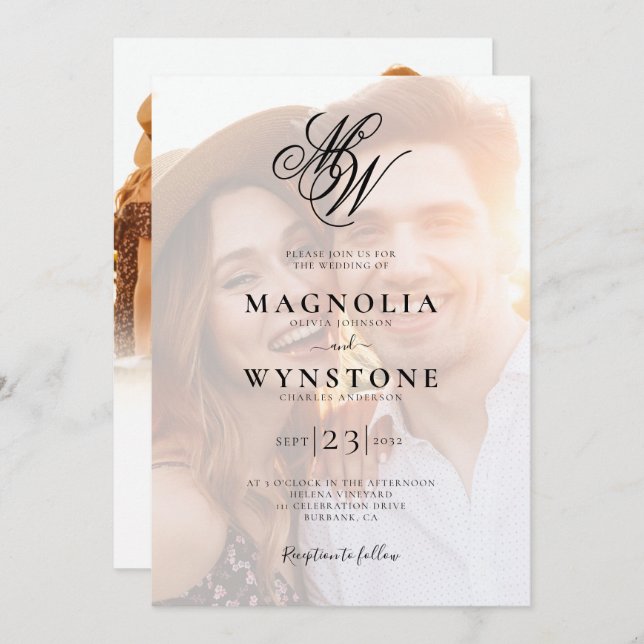 Elegant Monogram QR Code Photo Wedding Invitation (Front/Back)
