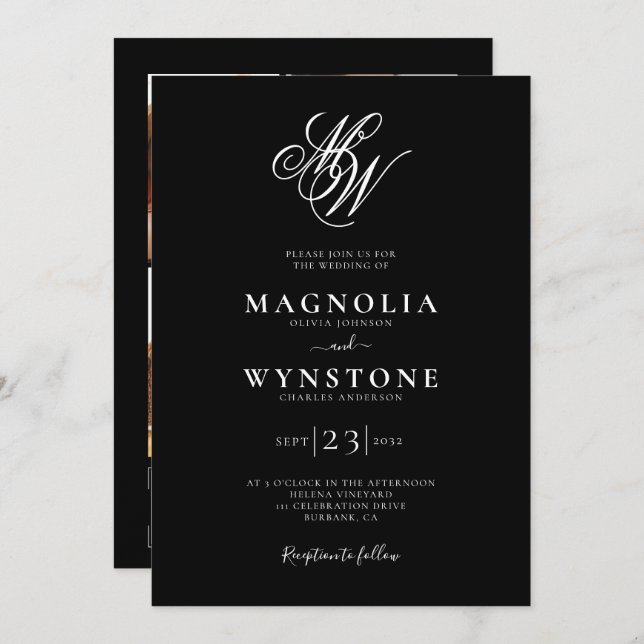 Elegant Monogram QR Code Wedding Invitation (Front/Back)