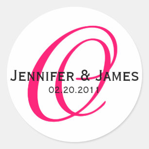 Elegant Monogram Raspberry Pink Wedding Sticker