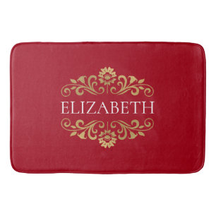 Elegant Monogram Red Gold Bath Mat