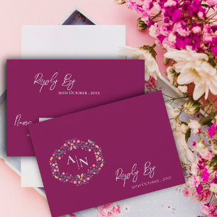 Elegant Monogram Red Intricate Floral Wedding RSVP Card