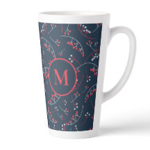 Elegant monogram red navy blue berry pattern