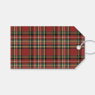 Elegant Monogram Red Plaid Merry Christmas Holiday Gift Tags