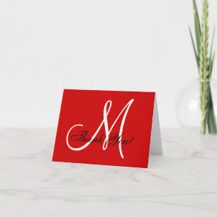 Elegant Monogram Red Thank You Card