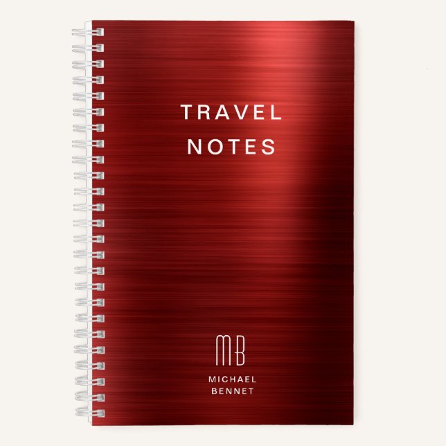 Elegant Monogram Red Travel Notebook (Front)