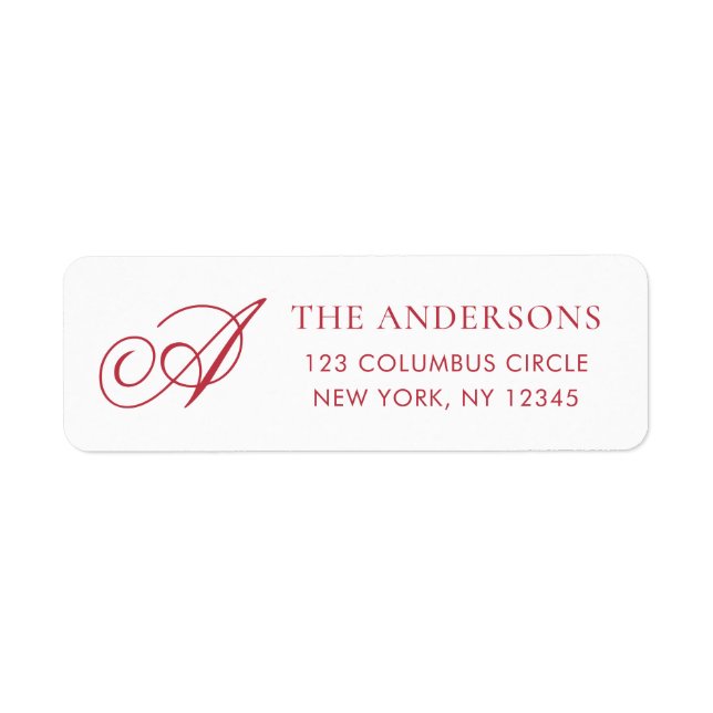 Elegant Monogram Red White Return Address (Front)