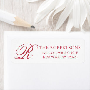 Elegant Monogram Red White Return Address Label