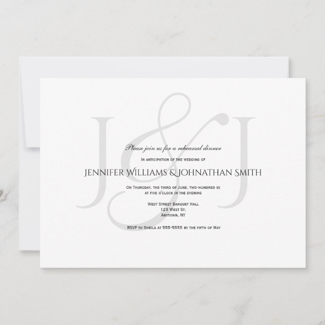 Elegant monogram rehearsal dinner invitations (Front)