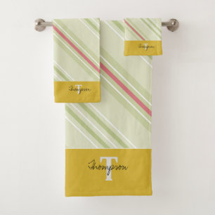 Elegant monogram retro pattern l Stripes Yellow Bath Towel Set