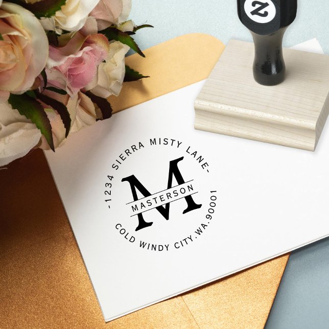 Elegant Monogram Return Address Rubber Stamp (Creator Uploaded)