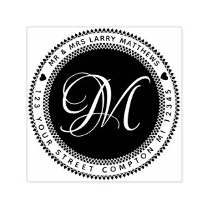Elegant Monogram Return Address with Hearts Self-inking Stamp