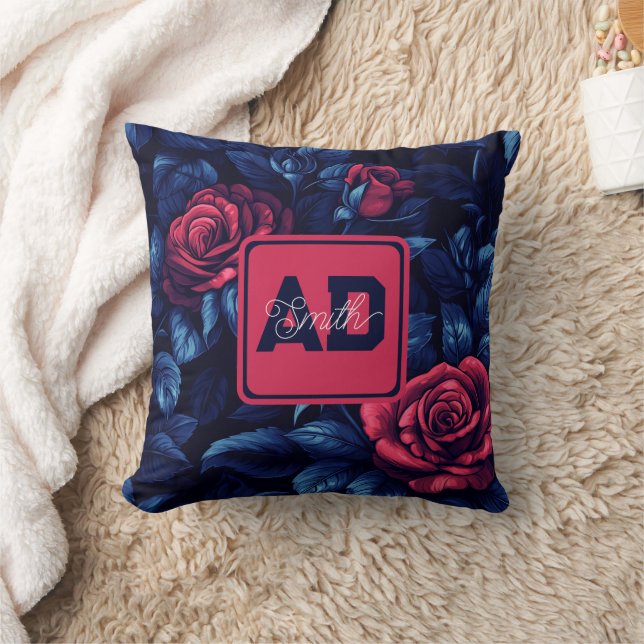 Elegant Monogram Rose Family Pillow (Blanket)