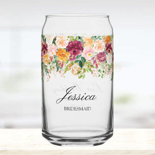 Elegant Monogram Rose Garden Floral Bridesmaid Can Glass