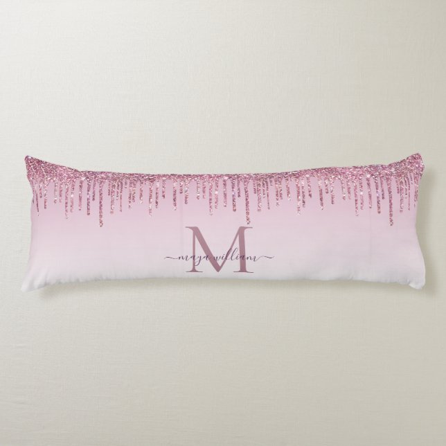 Elegant Monogram Rose Glitter Drips  Body Cushion (Front)