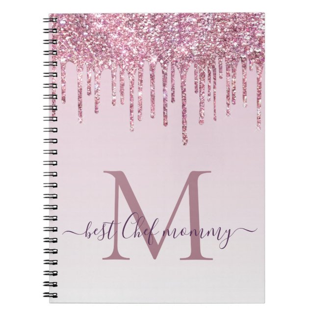 Elegant Monogram Rose Glitter Drips For Mum Notebook (Front)