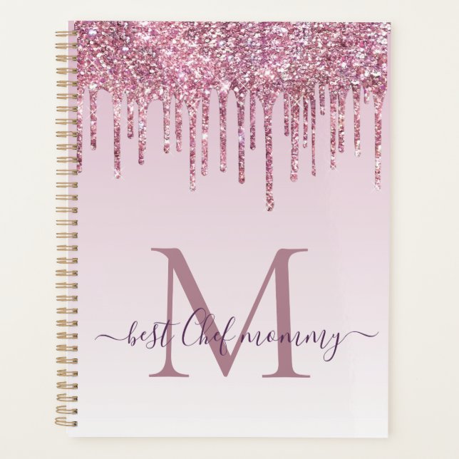 Elegant Monogram Rose Glitter Drips For Mum  Planner (Front)