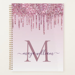 Elegant Monogram Rose Glitter Drips Planner