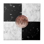 Elegant monogram rose gold black white marble tile<br><div class="desc">Stylish combination of faux rose gold,  white and black marble.</div>