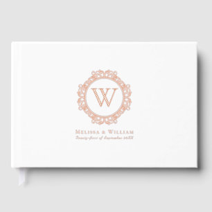 Elegant Monogram Rose Gold Foil White Wedding  Guest Book