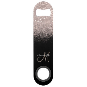 Elegant Monogram Rose Gold Glitter & Black Bar Key