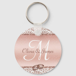 Elegant Monogram Rose Gold Wedding Favour Key Ring